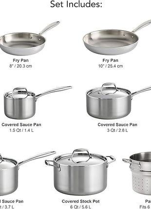 Tramontina Signature Tri-Ply Clad Stainless Steel 11-Piece Cookware Set with Lids, Pots and Pans Kitchen Set, Induction-Ready, Dishwasher-Safe, NSF-Certified