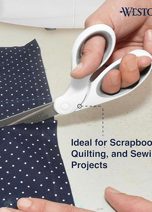 Westcott 8" Bent Craft Scissors with Titanium-Bonded Blades for Heavy-Duty Use (White or Blue, Colors May Vary)