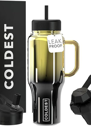 Coldest Tumbler with Handle and Straw - 100% Spill Proof Tumbler with Straw (3 Lids) - Stainless Steel Insulated Leakproof Tumblers for Women & Men - Cup Holder Friendly - 36 oz (Imbued Nova)