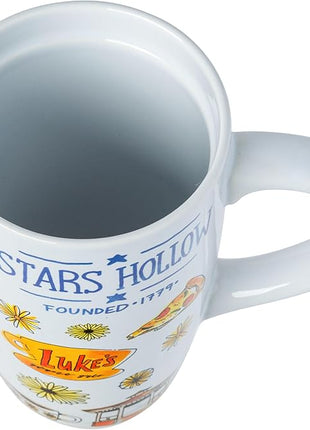 Silver Buffalo Gilmore Girls Iconic Icons Stars Hollow Luke's Diner Ceramic Travel Mug with Slide Close Lid and Handle, 16 Ounces