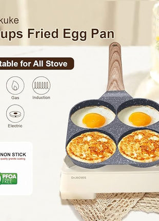 Fried Egg Pan, Egg Frying Pan 4 Cups Egg Poacher Pan Nonstick Mini Pancake Pan Burger Maker for Breakfast, Aluminum Alloy (Black)