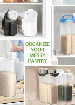 Rice Storage Container, 5 to 10lb Dry Food Airtight Dispenser, Pet Dog Cat Food Canister, BPA Free Clear Plastic Kitchen and Pantry Organization Bin for Oatmeal, Grain, Cereal, Pasta, Flour