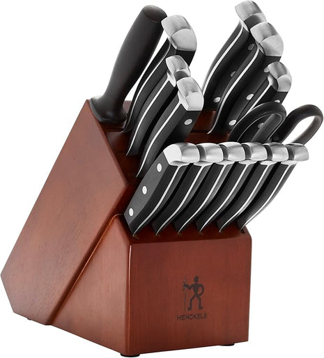 HENCKELS Premium Quality 15-Piece Knife Set with Block, Razor-Sharp, German Engineered Knife Informed by over 100 Years of Masterful Knife Making, Lightweight and Strong, Dark Brown