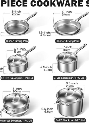 Cooks Standard Stainless Steel Kitchen Cookware Sets 10-Piece, Multi-Ply Full Clad Pots and Pans Cooking Set with Stay-Cool Handles, Dishwasher Safe, Oven Safe 500°F, Silver