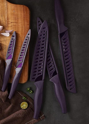 Wanbasion Purple 5 Piece Knife Set for Kitchen Professional, Stainless Steel, Kitchen Knife Set Dishwasher Safe with Covers