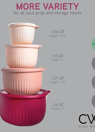 COOK WITH COLOR Prep Bowls with Lids- Wide and Deep Nesting Plastic Small Mixing Bowl Set with Lids, 8 Piece Set - Deep Bowls, Rose
