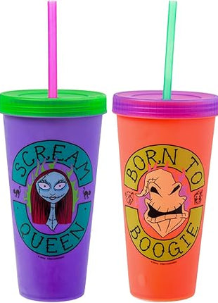 Silver Buffalo Disney The Nightmare Before Christmas 48 Pack Color Change Plastic Tumblers Featuring Jack Skellington, Sally, Oogie Boogie, and Zero, 24 Ounces