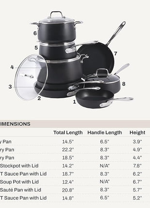 All-Clad HA1 Hard Anodized Nonstick Cookware Set 13 Piece Induction Oven Broiler Safe 500F, Lid Safe 350F Pots and Pans Black