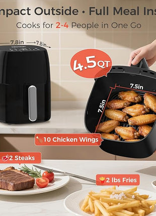 OSTBA 4.5QT Air Fryer with Tempered Glass LED Touch Screen, 6 Presets One-Touch Cooking, Adjustable Temp & Time, Dishwasher Safe Nonstick Basket, Oil-Free Healthy Cooking, 1–4 People