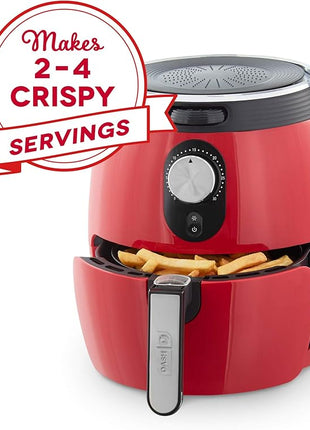 Dash Deluxe Electric Air Fryer + Oven Cooker with Temperature Control, Non-stick Fry Basket, Recipe Guide + Auto Shut off Feature, 1200-Watt, 3 Quart - Red