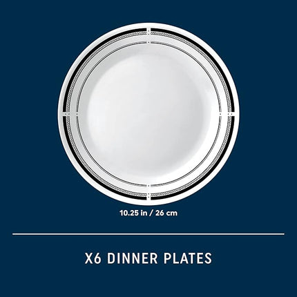 Corelle Vitrelle 10.25" Dinner Plates Set, Triple Layer Glass and Chip Resistant, Lightweight Round Plates, 6-Piece Brasserie