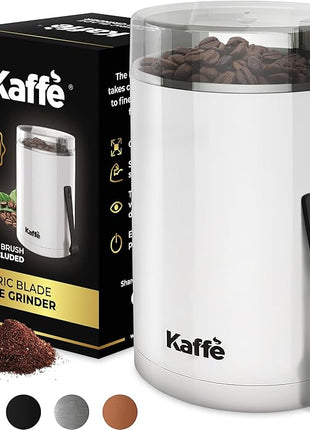 Kaffe One-Touch Coffee Grinder Electric w/Cleaning Brush (3 oz) - Coffee Grinders for Home Use - Up to 12 Cups of Coffee per Grind - Easy On/Off Coffee Bean Grinder - White
