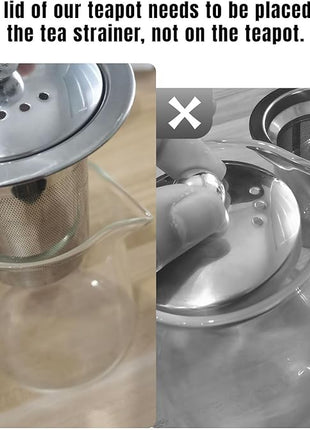 PARACITY Glass Teapot Stovetop 44 OZ, Borosilicate Clear Tea Kettle with Removable 18/8 Stainless Steel Infuser, Teapot Blooming and Loose Leaf Tea Maker Tea Brewer for Camping, Travel (1300ml)