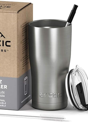 Arctic Tumblers | 20 oz Stainless Steel Insulated Tumbler with Straw & Cleaner - Retains Temperature up to 24hrs - Non-Spill Splash Proof Lid, Double Wall Vacuum Technology, BPA Free & Built to Last