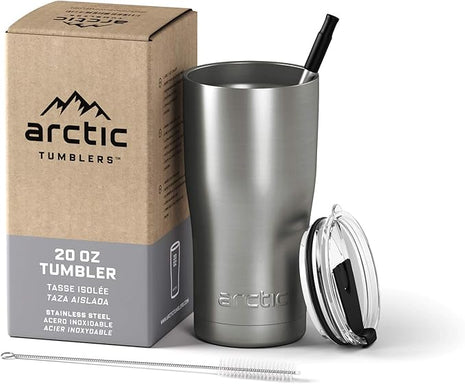 Arctic Tumblers | 20 oz Stainless Steel Insulated Tumbler with Straw & Cleaner - Retains Temperature up to 24hrs - Non-Spill Splash Proof Lid, Double Wall Vacuum Technology, BPA Free & Built to Last