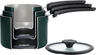 Tramontina Ceramic Non Stick 6-Piece Nesting Sauce Pan Set with Lids - Stackable Nonstick Cookware Set, Dishwasher and Oven Safe, Teal