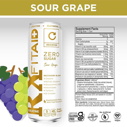 FITAID RX ZERO Recovery Blend, 5 Calories, Keto-Friendly, Paleo, Vegan, Number 1 Post-Workout Recovery Drink, Creatine, BCAAs, Glucosamine, 12-oz. Cans (Pack of 4)