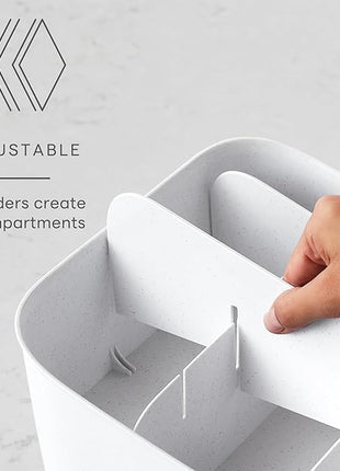 YouCopia ShelfBin Adjustable Snack Bin, BPA-Free Divided Storage Basket for Kitchen Pantry Organization, One Size, Speckled White