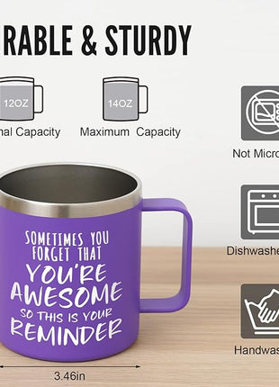 NOWWISH Inspirational 14oz Purple Mug with Handle, Sometimes You Forget You're Awesome Stocking Stuffer for Women, Unique Christmas Birthday Gifts for Her, Mom, Daughter, Wife