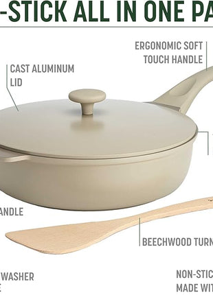 Goodful All-in-One Pan, Multilayer Nonstick, High-Performance Cast Construction, Multipurpose Design Replaces Multiple Pots and Pans, Dishwasher Safe Cookware, 11-Inch, 4.4-Quart Capacity, Linen