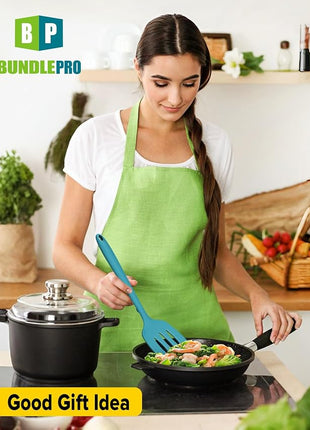 Pack of 2 Silicone Spatula Turners, Non Stick Slotted Kitchen Spatula Set, Heat Resistant BPA Free Kitchen Utensils, One-Piece Design, Suitable for Flipping Fish, Eggs, Steak, Pancakes(BLUE)