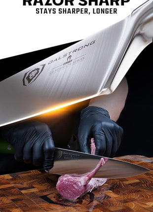 Dalstrong Chef Knife - 8 inch Blade - Gladiator Series - Forged High Carbon German Steel - Razor Sharp Kitchen Knife - Professional Full Tang Knives - Army Green Handle ABS - Sheath - NSF Certified