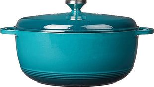 Lodge 7.5 Quart Enameled Cast Iron Dutch Oven with Lid – Dual Handles – Oven Safe up to 500° F or on Stovetop - Use to Marinate, Cook, Bake, Refrigerate and Serve – Lagoon
