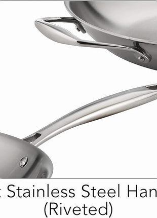 Tramontina Signature Tri-Ply Clad Stainless Steel 12-Inch Large Frying Pan with Helper Handle, Induction-Ready Skillet, Dishwasher-Safe, NSF-Certified, Made in Brazil