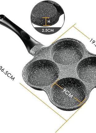 Buecmue Rustless Egg Frying Pan | 4-Cup Nonstick Easy Clean Egg Cooker Omelet Pan For Breakfast Swedish Pancake, Plett, Crepe Pan Gas Stove and Other Stoves Cookware