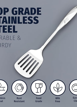 Zulay Kitchen Stainless Steel Slotted Turner - 14.8” Heat-Resistant Metal Spatula for Cooking, Frying & Grilling - Durable, Rust-Proof & Dishwasher Safe Kitchen Utensil for Everyday Use