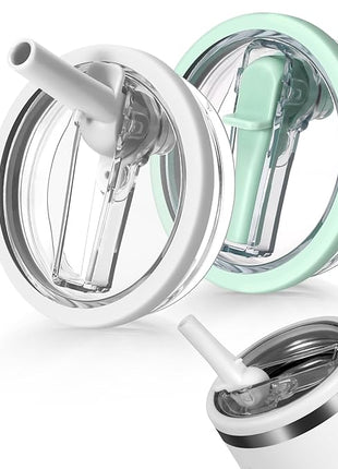 40oz Flip Straw Leak Proof Lid for Stanley H2.0 Quencher Protour Tumbler, 2 Pack Spill Proof Lid Replacement Straw Cover Top for 40 OZ Stanley Cup Accessories (White, Matcha)