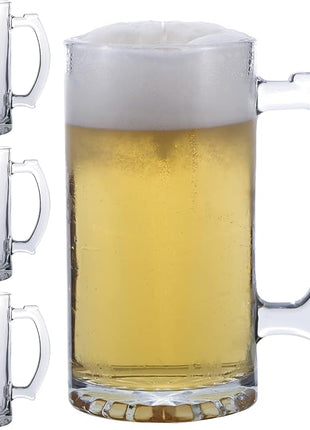 Large Beer Glasses Set Of 4 Thick Quality Glass Mugs With Comfortable Thumb Rest, Beer Stein Pack Of 4, 26 OZ Glass Mugs With Handles (Clear)