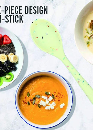 2 Pcs Silicone Spoons for Cooking Heat Resistant, Hygienic Design Cooking Utensi Rubber Spoons for Kitchen Cooking Baking Stirring Mixing Tools (Rainbow White)