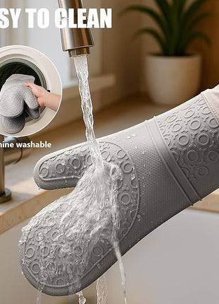 Rorecay 6pcs Oven Mitts and Pot Holders Sets for Kitchen, Extra Long Silicone Oven Gloves High Heat Resistant 500 Degrees Non-Slip Potholders Hot Pads for Baking Cooking, Grey