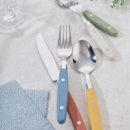 ANNOVA Silverware Set, Retro/Rivet Colorful Stainless Steel Tableware Kitchen Flatware Set Utensils, Includes Dinner Knives, Forks, Spoons, Salad Forks & Dessert Spoons (Morandi Mix, 20 Pieces)