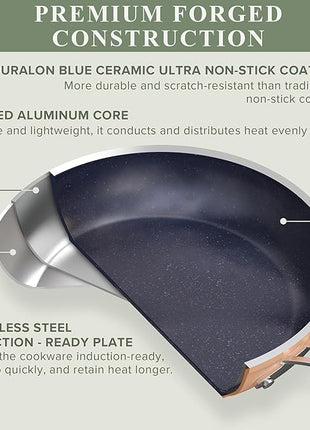 Nuwave Healthy Duralon Blue Ceramic Nonstick Cookware Set, Diamond Infused Scratch-Resistant, PFAS Free, Dishwasher & Oven Safe, Induction Ready & Evenly Heats, Tempered Glass Lids & Stay-Cool Handles