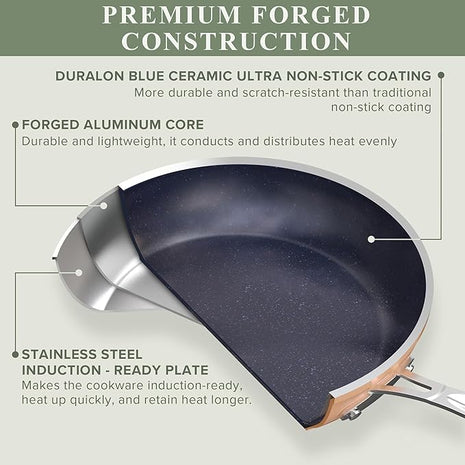 Nuwave Healthy Duralon Blue Ceramic Nonstick Cookware Set, Diamond Infused Scratch-Resistant, PFAS Free, Dishwasher & Oven Safe, Induction Ready & Evenly Heats, Tempered Glass Lids & Stay-Cool Handles