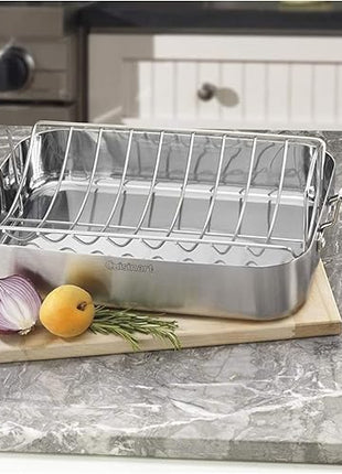 Cuisinart Multiclad Pro Triple Ply Stainless Cookware 16-inch Roasting Pan Skillet, Rectangular Roaster w/Rack