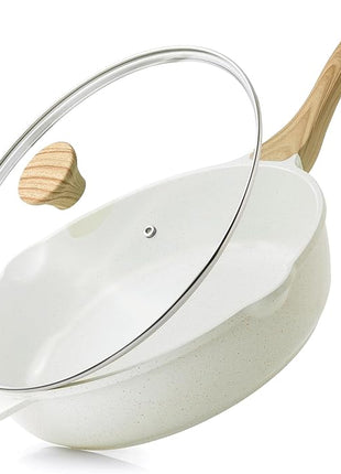 SENSARTE Nonstick Ceramic Saute Pan 12-Inch, 5QT Non-toxic Deep Frying Pan Skillet with Lid, Healthy No Teflon Cookware, Stay Cool Handle, Induction Compatible, PFAS Free