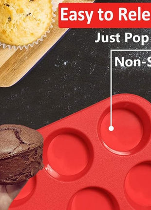 Walfos Silicone Muffin Pan - 6 Cup Non-Stick Silicone Cupcake Pan, Just PoP Out! Food Grade and BPA Free Baking Cups, Perfect for Egg Muffin, Cupcake, Dishwasher Safe (2 Pack Muffin Pan)