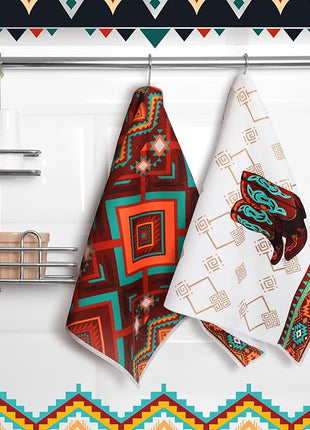 Boyiee Set of 6 Southwestern Kitchen Towels Boho Aztec Theme Dishtowel Native American Hand Tea Towels 24 x 16 Inches for Absorbent Kitchen Decor with Hanging Loop for Room Home Housewarming Gift