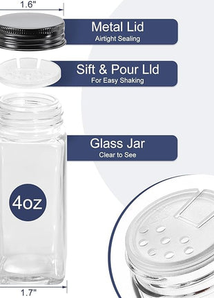 AOZITA Spice Rack Organizer for Cabinet, Spice Organizer with 28 Empty Spice Jars with Black Lids, Funnel, Spice Labels, Seasoning Organizer for Countertop, Cabinet, Kitchen, Pantry, Cupboard