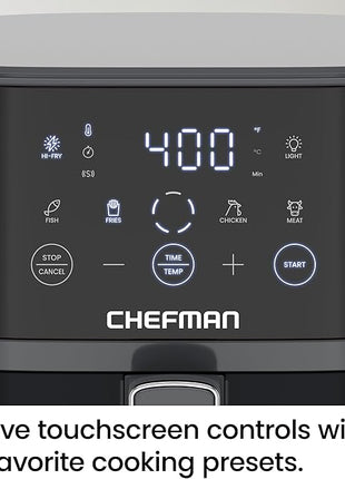 Chefman Air Fryer – 4 QT Compact Airfryer for Quick & Easy Meals, Features Hi-Fry Technology for Extra Crisp, Easy-View Window, Touch Controls with 4 Presets, Nonstick & Dishwasher Safe Basket - Grey