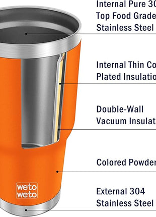 WETOWETO 30 oz Tumbler Stainless Steel Vacuum Insulated Coffee Ice Cup Double Wall Vacuum Coffee Cup Thermal Cups for Hot and Cold drinks, Suitable for Beach, Travel (Orange, 1 Pack)