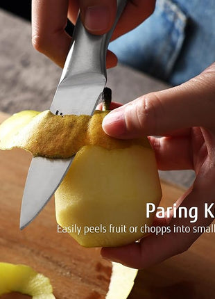 hecef Silver Kitchen knife set of 3, Satin Finish Blade with Hollow Handle, includes 8" Chef, 5" Utility and 3.5" paring knife