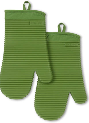 KITCHENAID Ribbed Soft Silicone Oven Mitt 2-Pack Set, 7.5"x13", Matcha