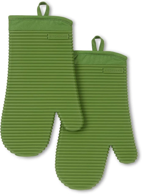 KITCHENAID Ribbed Soft Silicone Oven Mitt 2-Pack Set, 7.5"x13", Matcha