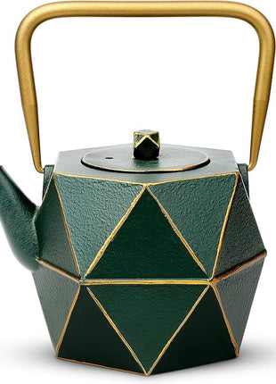 Toptier Cast Iron Teapot, Stovetop Safe Japanese Cast Iron Tea Kettle, Diamond Design Tea Pot with Removable Infuser for Loose Tea, 30 Ounce (900 ml), Dark Green