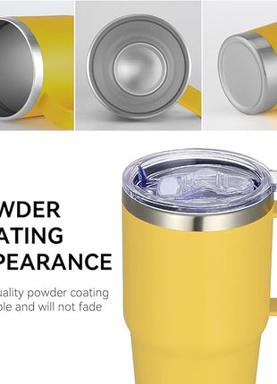 VEGOND 20 oz Tumbler with Handle Lid and Straw, Stainless Steel Insulated Travel Coffee Mug Spill Proof Double Wall Metal Tumbler Cup Keeps Drink Hot and Cold, Yellow 1 Pack