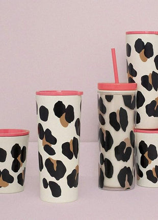 kate spade new york Insulated Tumbler with Reusable Straw, Leopard Print 24 Ounce Acrylic Travel Cup with Lid, Forest Feline